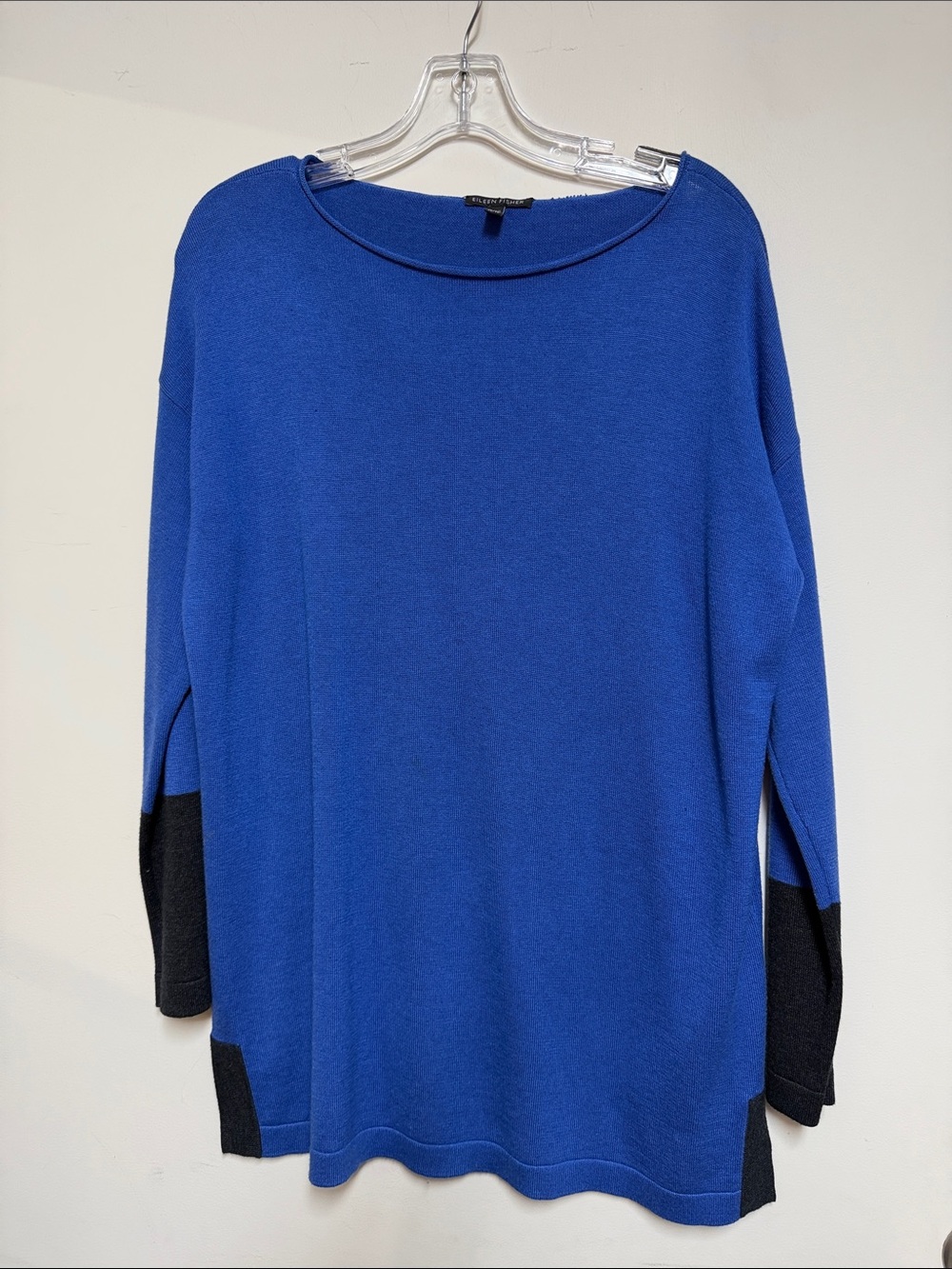Womens Blue Boatneck Sweater with Black Accent
